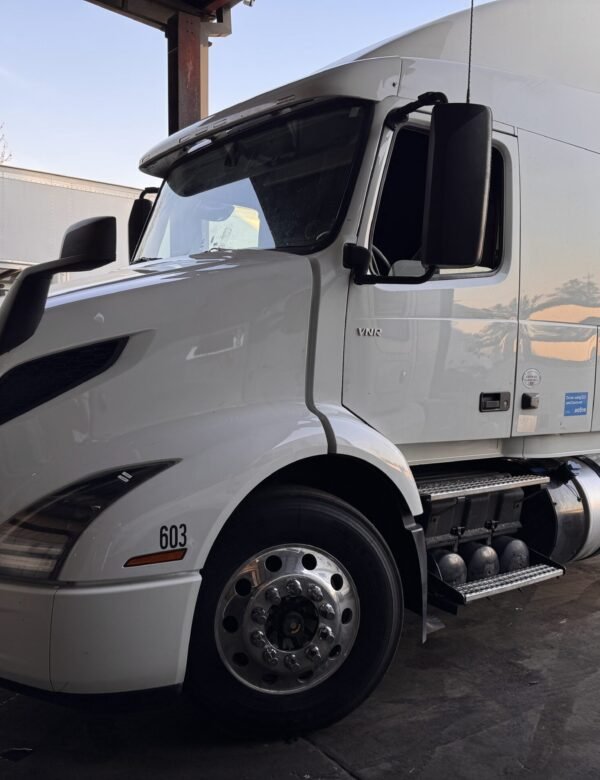 77 Cargo Volvo VNR in for emissions system fault diagnosis at Truck Pit Stop in Matthews NC